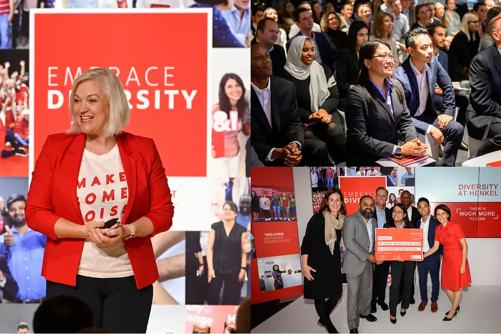 Collage de empleados de Henkel de diferentes naciones en un evento de diversidad