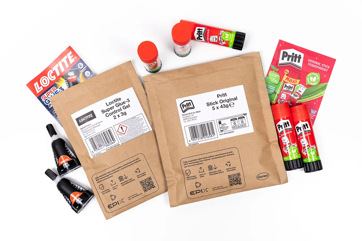 
E-commerce consumers now receive Pritt and Loctite products in certain online channels in EPIX padded mailers that are made from 90 percent recycled paper and are 92 percent recyclable, with several further advantages.